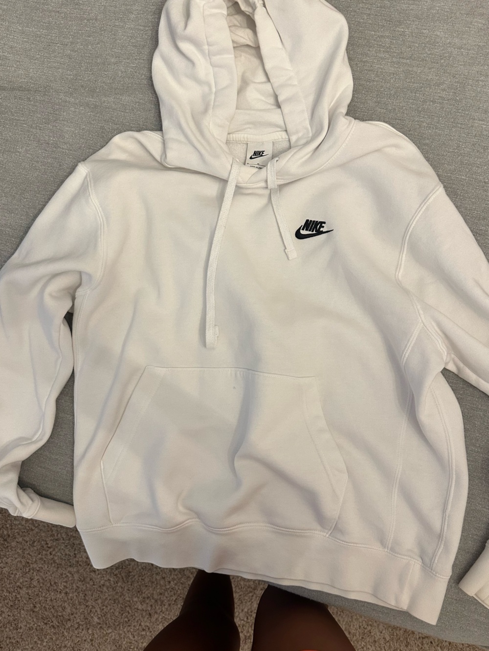 Nike White Hoodie with Black Swoosh size m